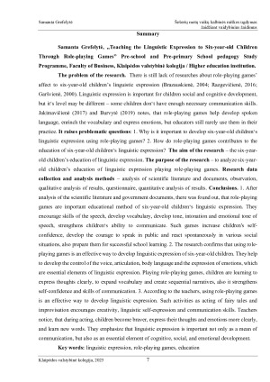 ŠEŠERIŲ METŲ VAIKŲ KALBINĖS RAIŠKOS UGDYMAS ŽAIDŽIANT VAIDYBINIUS ŽAIDIMUS. Paveikslėlis 7
