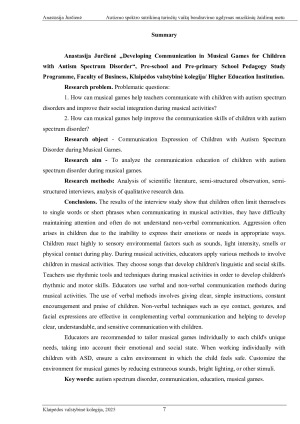 AUTIZMO SPEKTRO SUTRIKIMĄ TURINČIŲ VAIKŲ BENDRAVIMO UGDYMAS MUZIKINIŲ ŽAIDIMŲ METU. Paveikslėlis 7