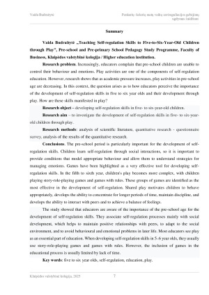 PENKERIŲ–ŠEŠERIŲ METŲ VAIKŲ SAVIREGULIACIJOS GEBĖJIMŲ UGDYMAS ŽAIDŽIANT. Paveikslėlis 7
