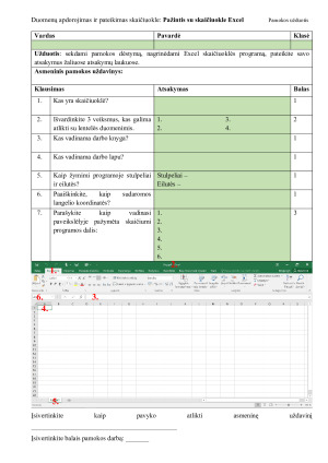 Duomenų apdorojimas ir pateikimas skaičiuokle. Kontrolinis