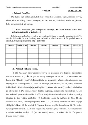 Įvardis. Kontrolinis darbas 7 kl.