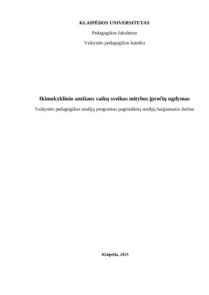 Ikimokyklinio amžiaus vaikų sveikos mitybos įpročių ugdymas