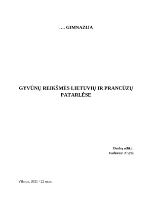 Gyvūnų reikšmės lietuvių ir prancūzų patarlėse. Paveikslėlis 1